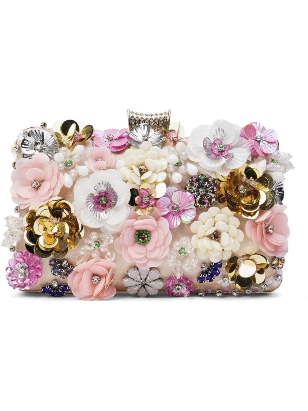 Women's Gold 3d Floral Sparkle Clutch Purse Evening Wedding Shoulder Bag